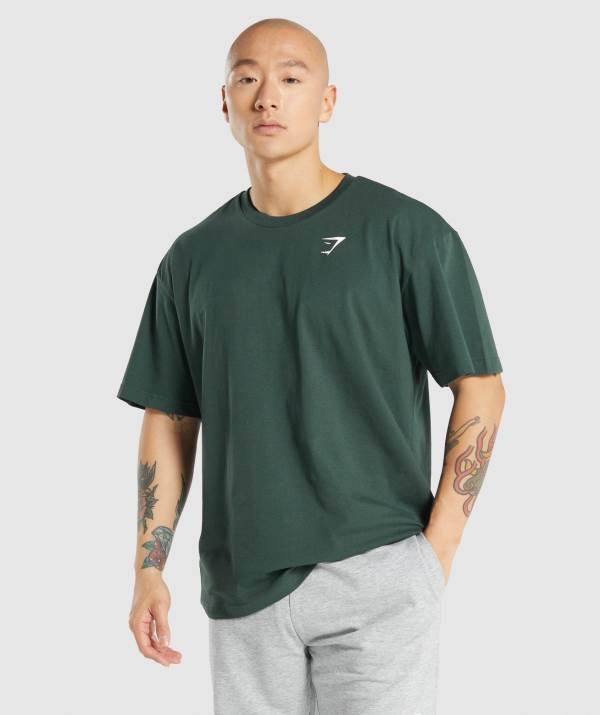 Panske Tricka Gymshark Essential Oversized Tmavo Zelene | VB6301952